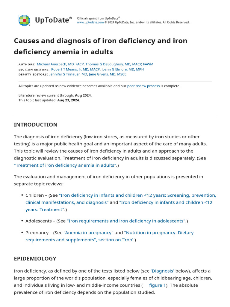 Causes and Diagnosis of Iron Deficiency and Iron Deficiency Anemia in ...
