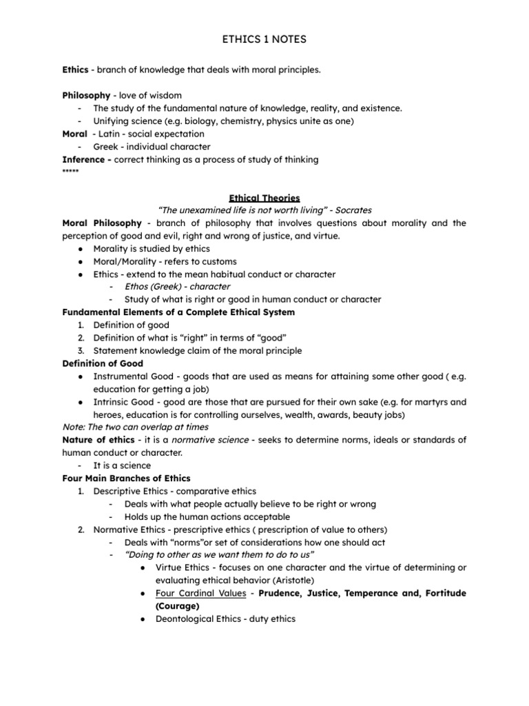 Ethics 1 Notes | PDF