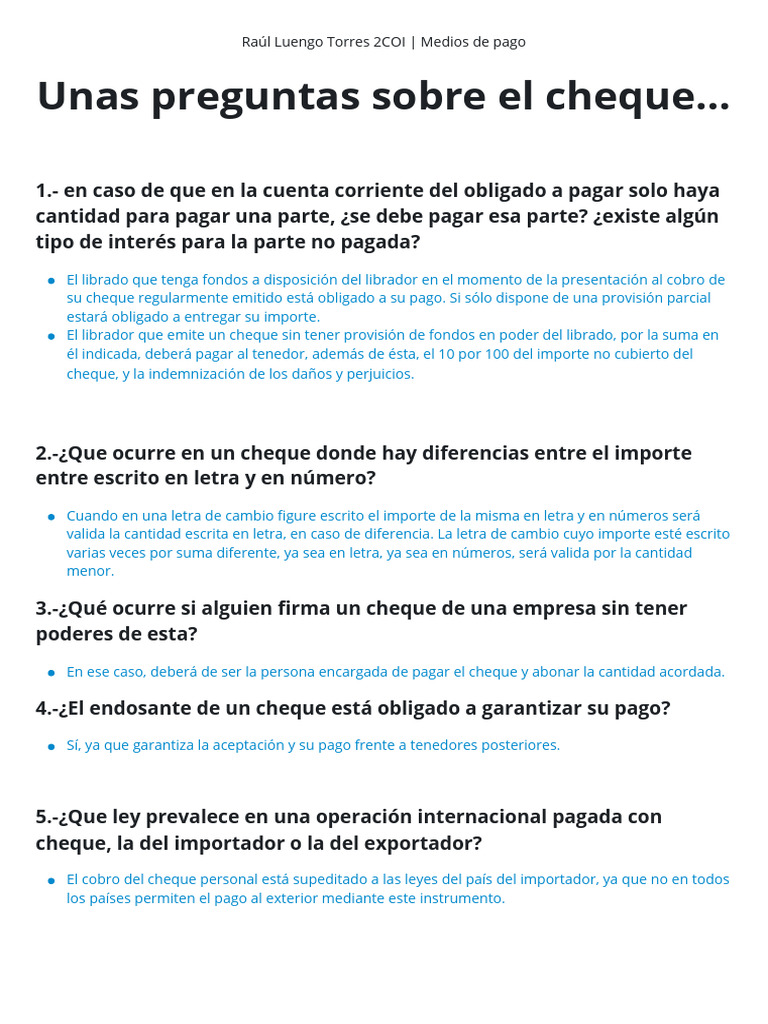 Medios de Pago: Cheques y Letras | PDF