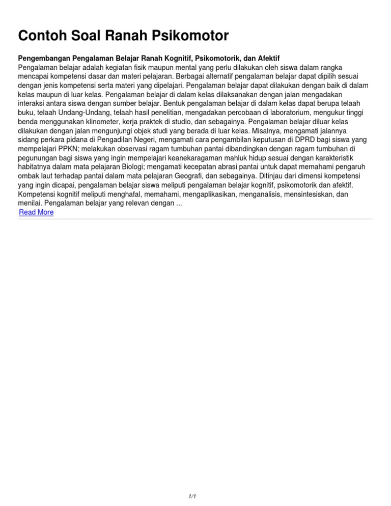 Contoh Soal Ranah Psikomotor