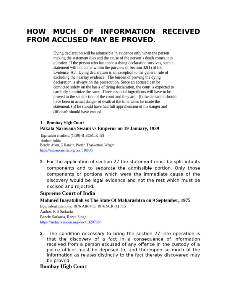 How Much of Information Received From Accused May Be Proved | PDF