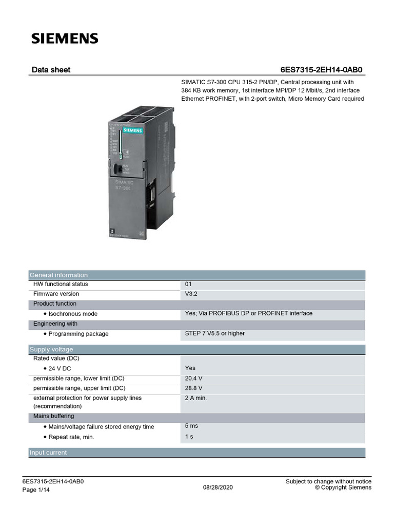En - 6es7315-2eh14-0ab0 Cpu Bill Counter | PDF