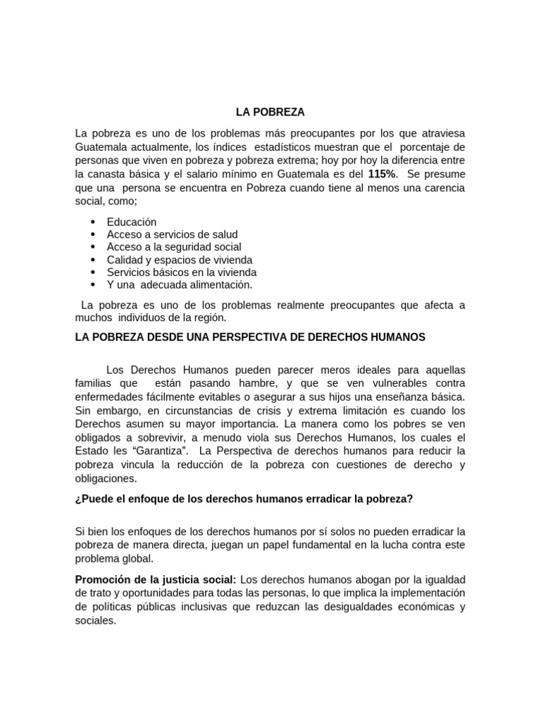 Pobreza y Derechos Humanos en Guatemala | PDF | Pobreza | Ciências Sociais