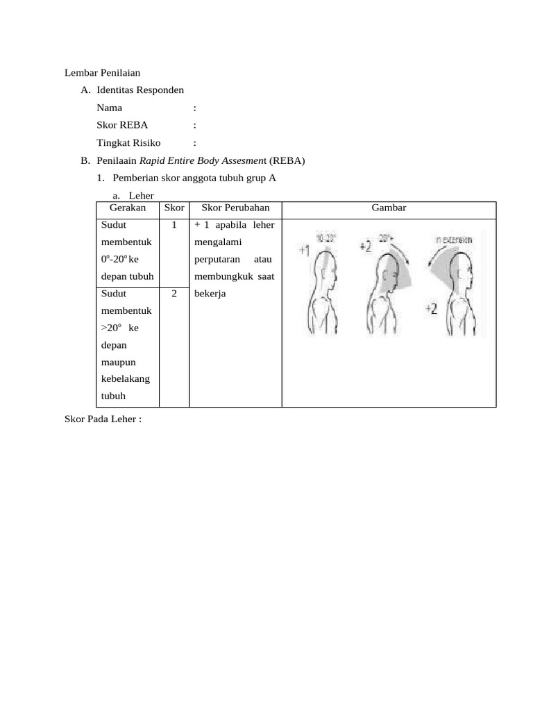 Lembar Penilaian REBA Dan Beban Kerja | PDF