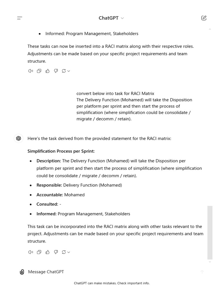 Application Transition RACI Matrix | PDF