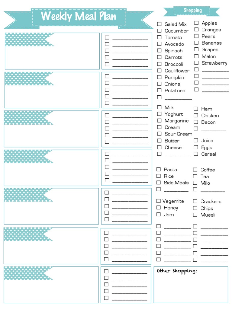 meal plan and shopping list
