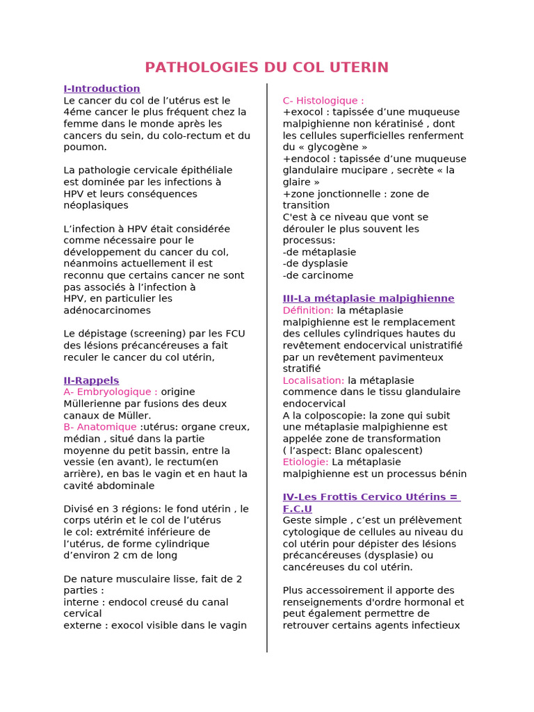 Pathologies Du Col Uterin PDF — free download