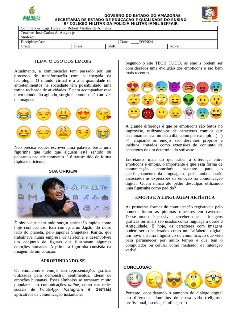 Atividade de Arte - Emojis | PDF