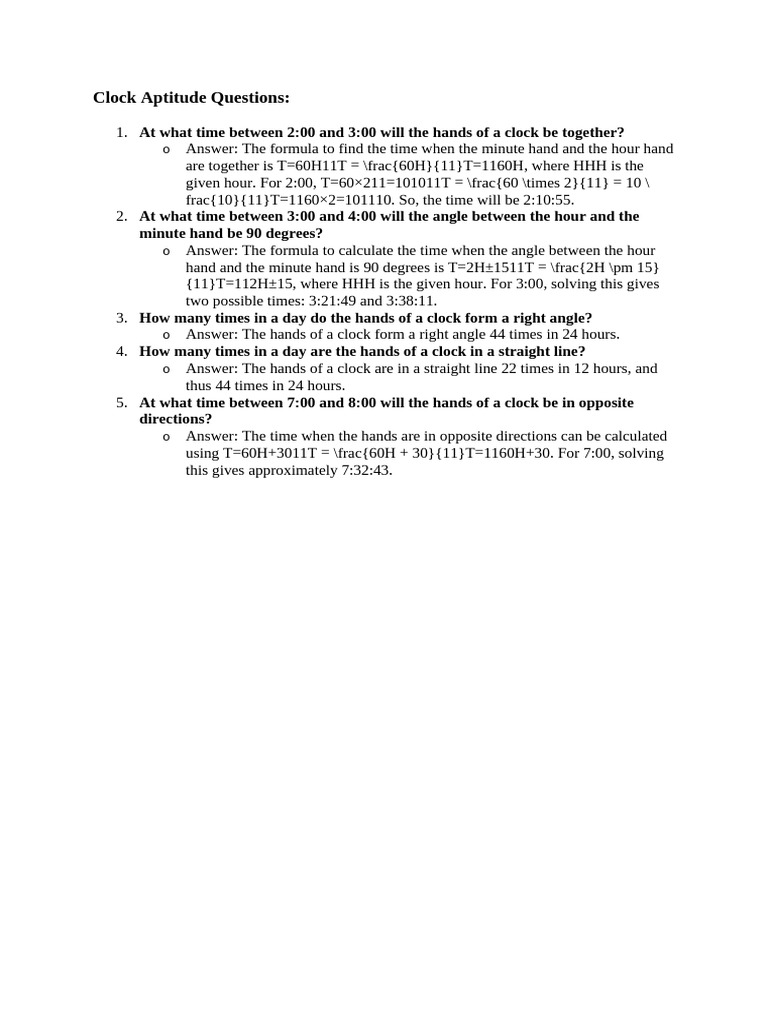 Clock Aptitude Problems and Solutions | PDF