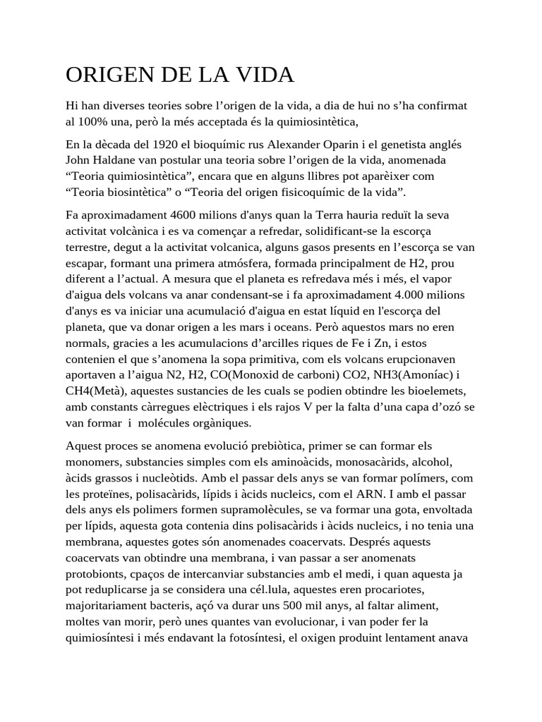 Origen de la Vida y Extinciones | PDF | Naturaleza