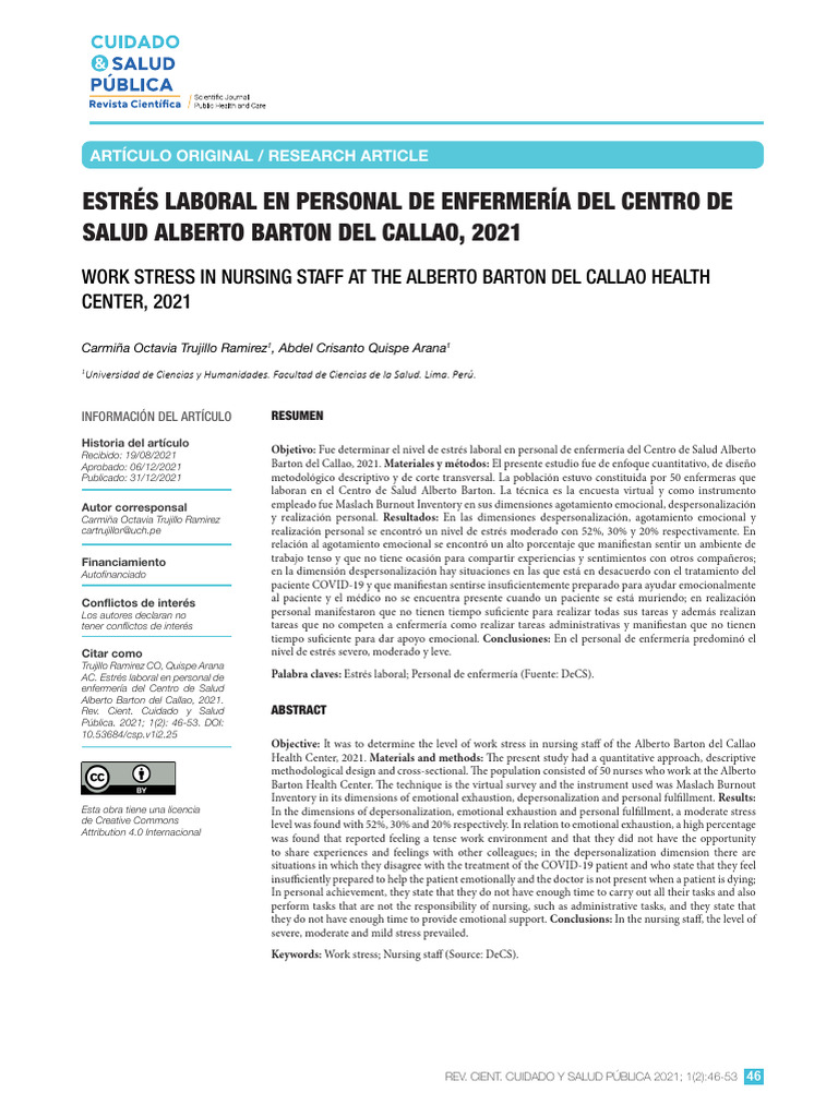 Estrés Laboral en Personal de Enfermería Del Centro de Salud Alberto ...