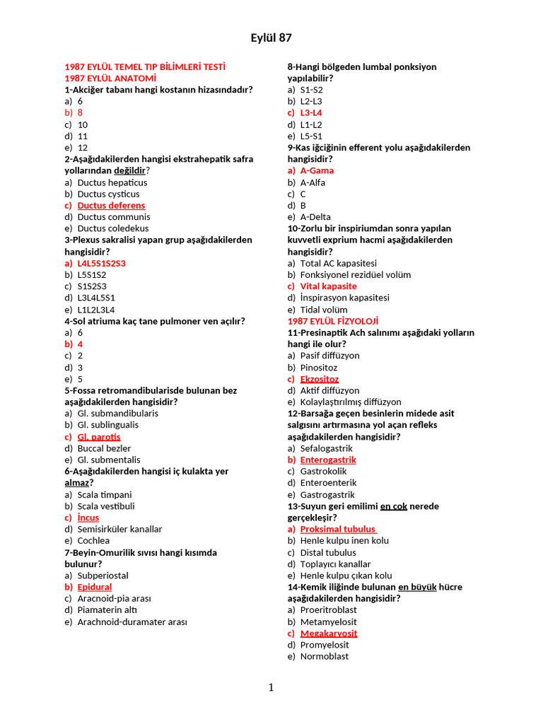 87 Eylül TUS | PDF