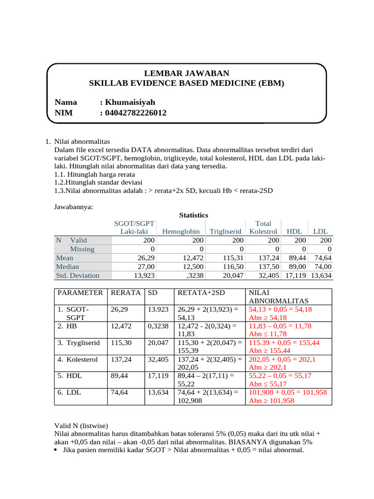 Khumaisiyah Form Jawaban Ebm | PDF
