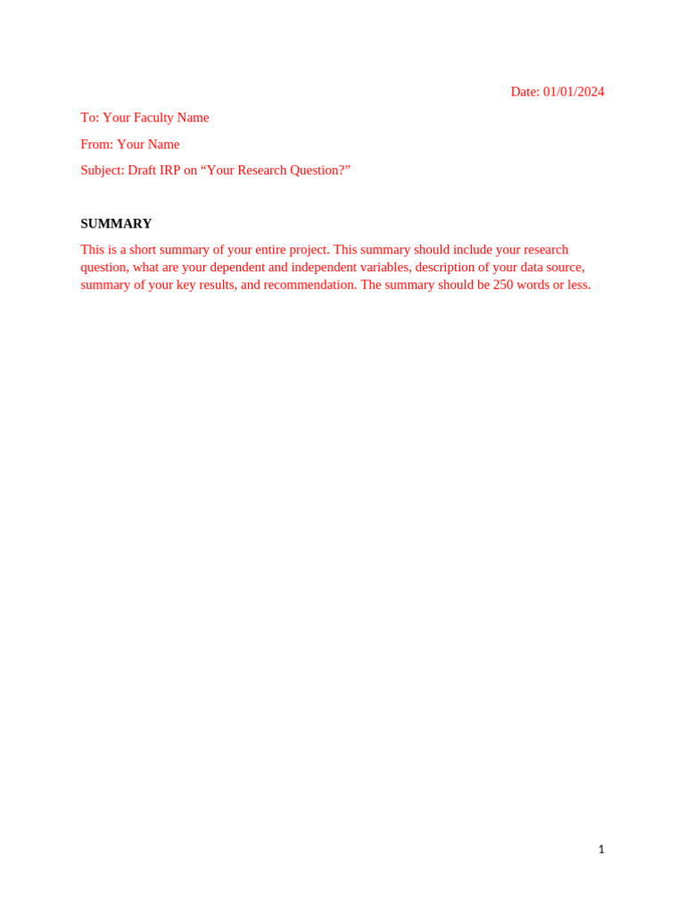 Regression IRP Template PDF