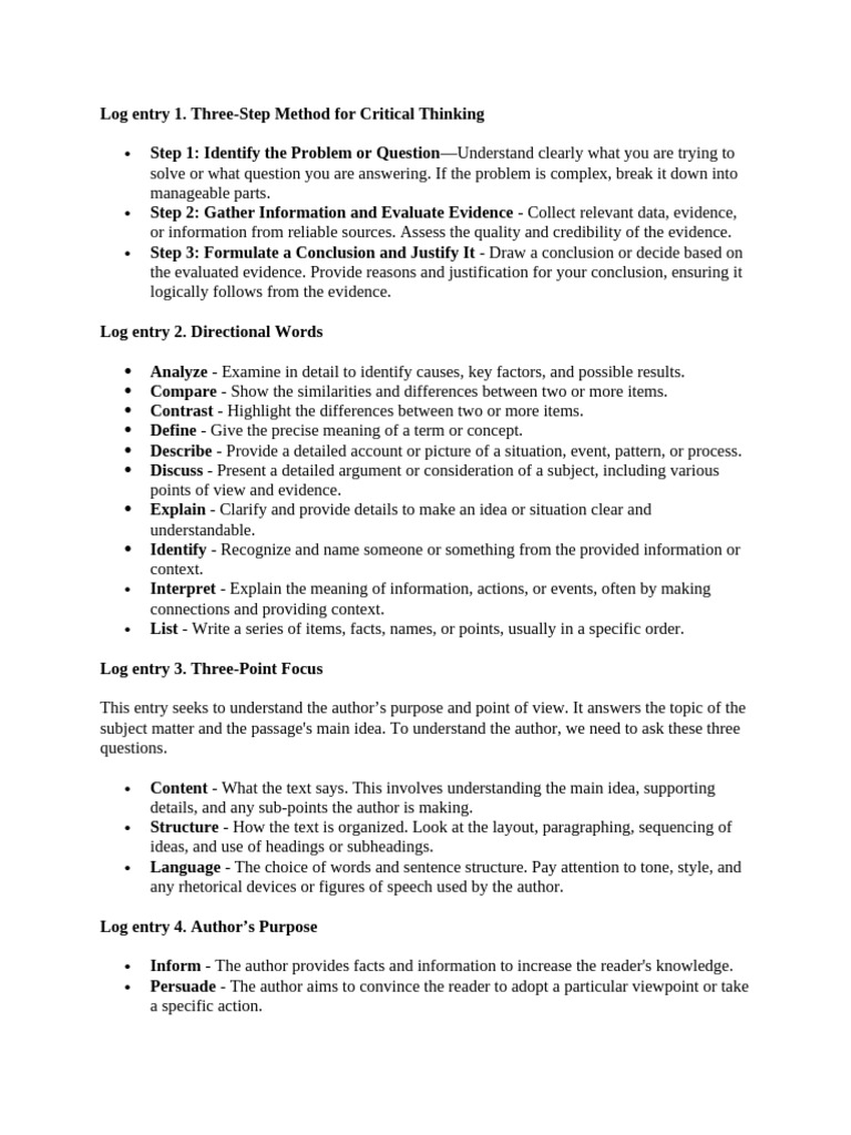 Three-Step Method For Critical Thinking | PDF