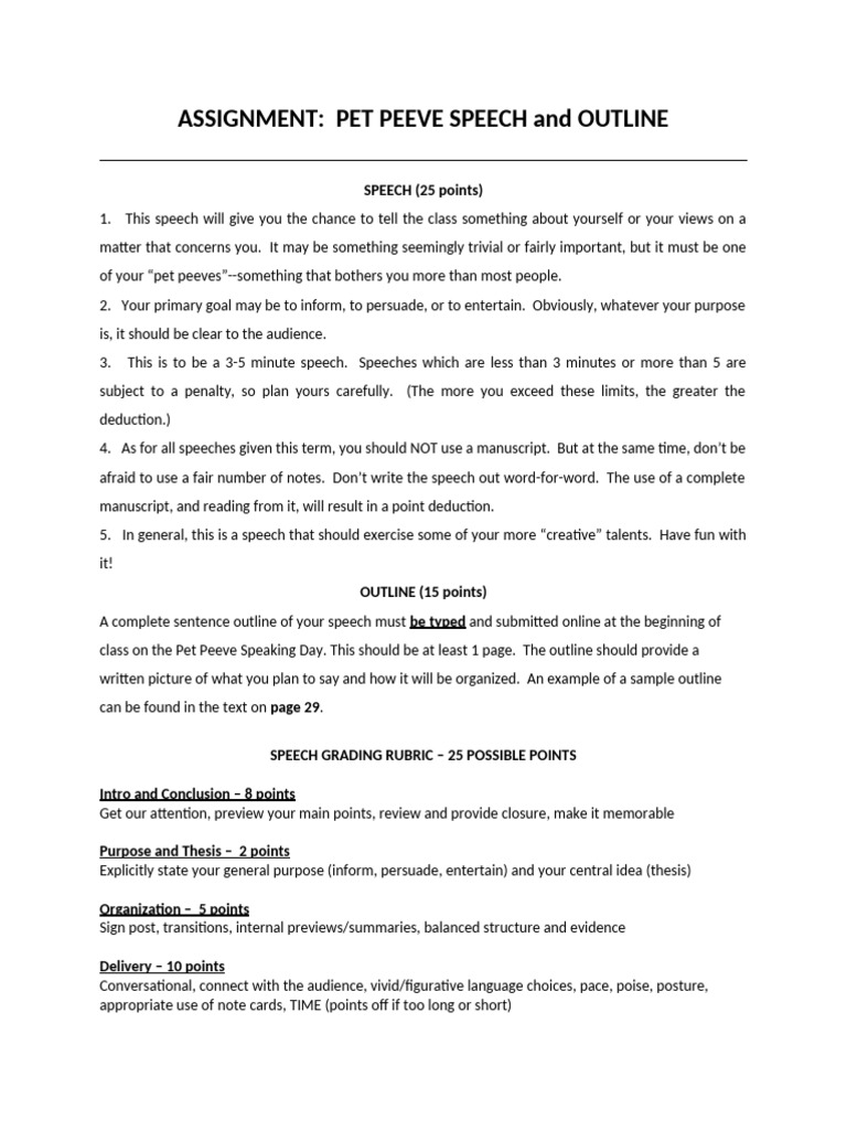 Pet Peeve Speech and Outline PDF