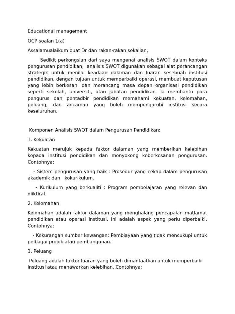 Assignment Swot Analysis Pdf