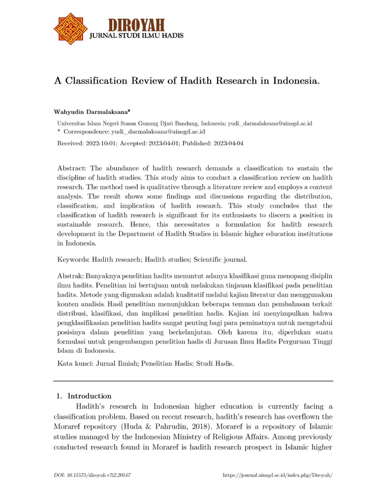 A Classification Review of Hadith Research in Indo | PDF