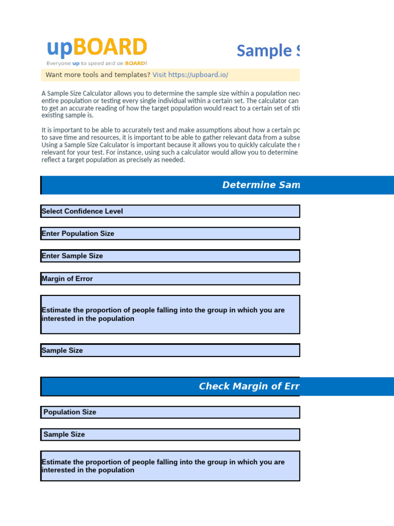 Free sample size calculator template excel download pdf