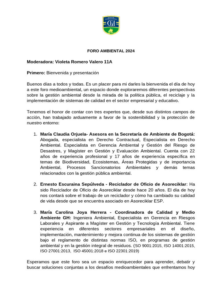 Foro Ambiental 2024: Sostenibilidad y Gestión | PDF | Entorno natural ...
