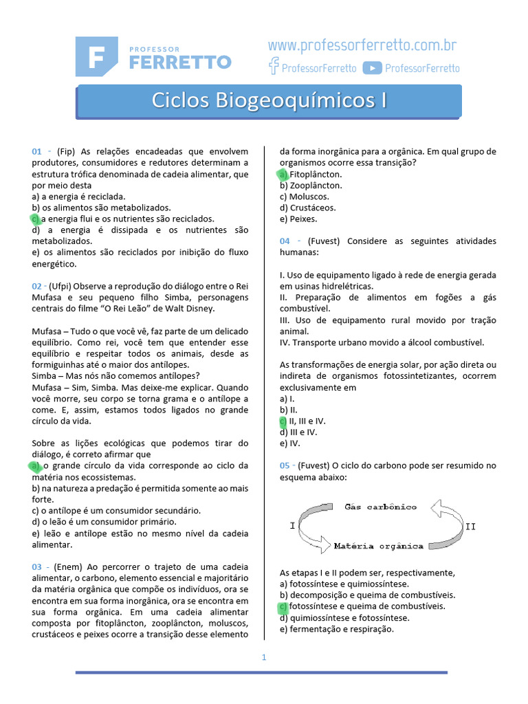Questões Ciclos Biogeoquímicos I | PDF