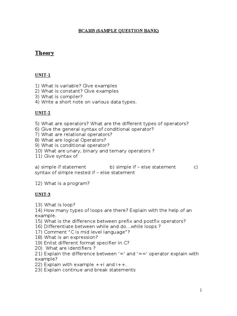 Bca103 Sample Question Bank | PDF | C (Programming Language) | Control Flow