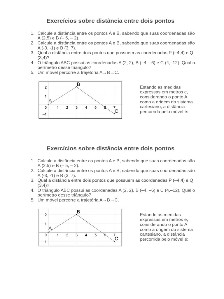 Exercícios Sobre Distância Entre Dois Pontos | PDF