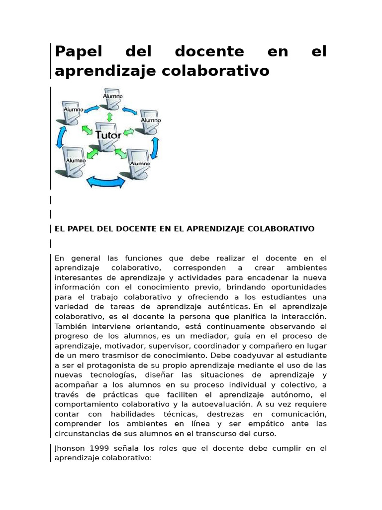 Rol del docente en aprendizaje colaborativo | PDF | Aprendizaje | Maestros
