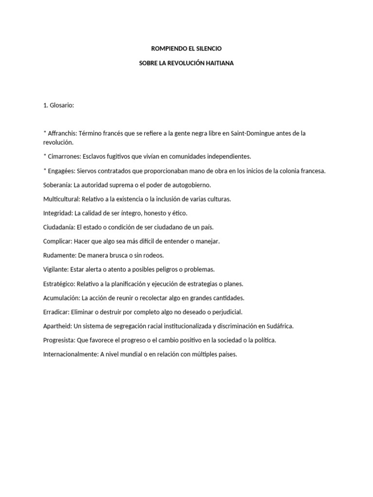 Rompiendo El Silencio Pdf Haití Esclavitud