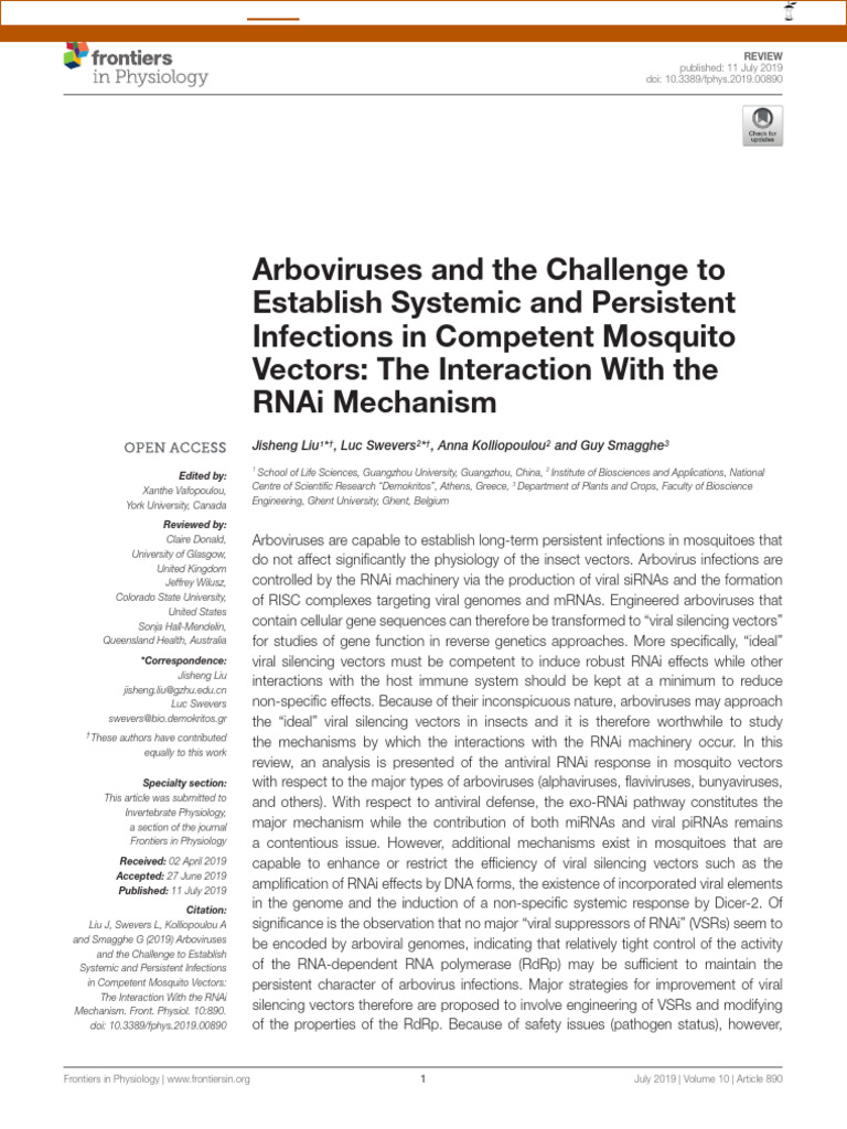 Arboviruses and The Challenge To Establish Systemic and Persistent ...