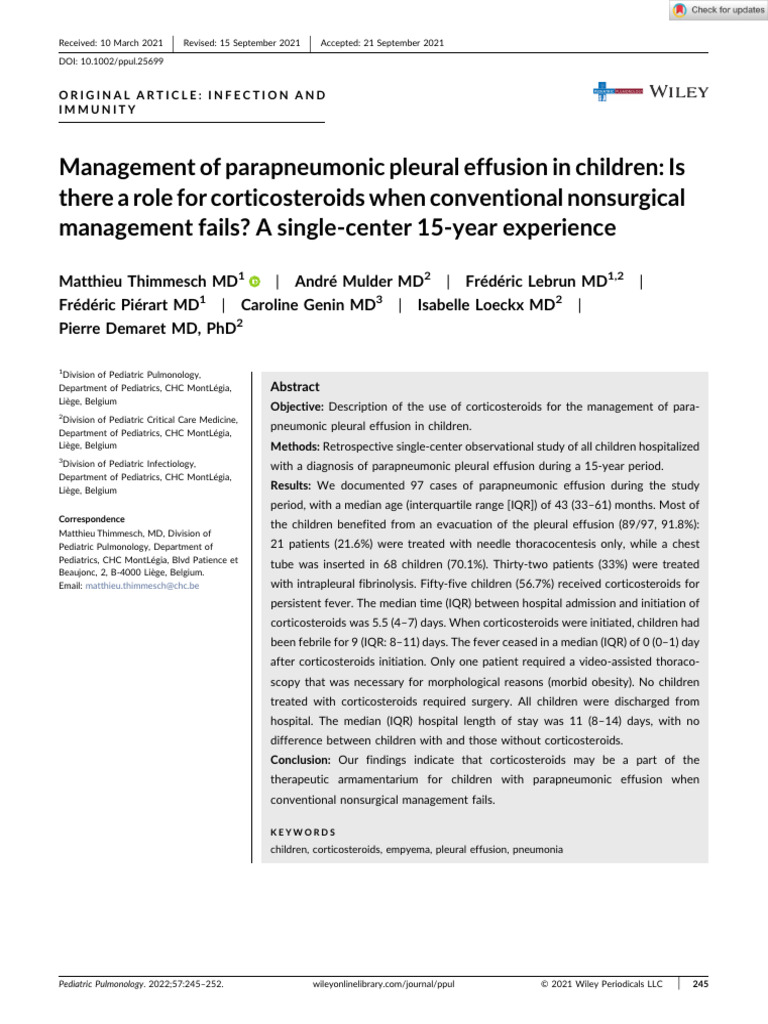 Management of Parapneumonic Pleural Effusion in Children Is There A ...