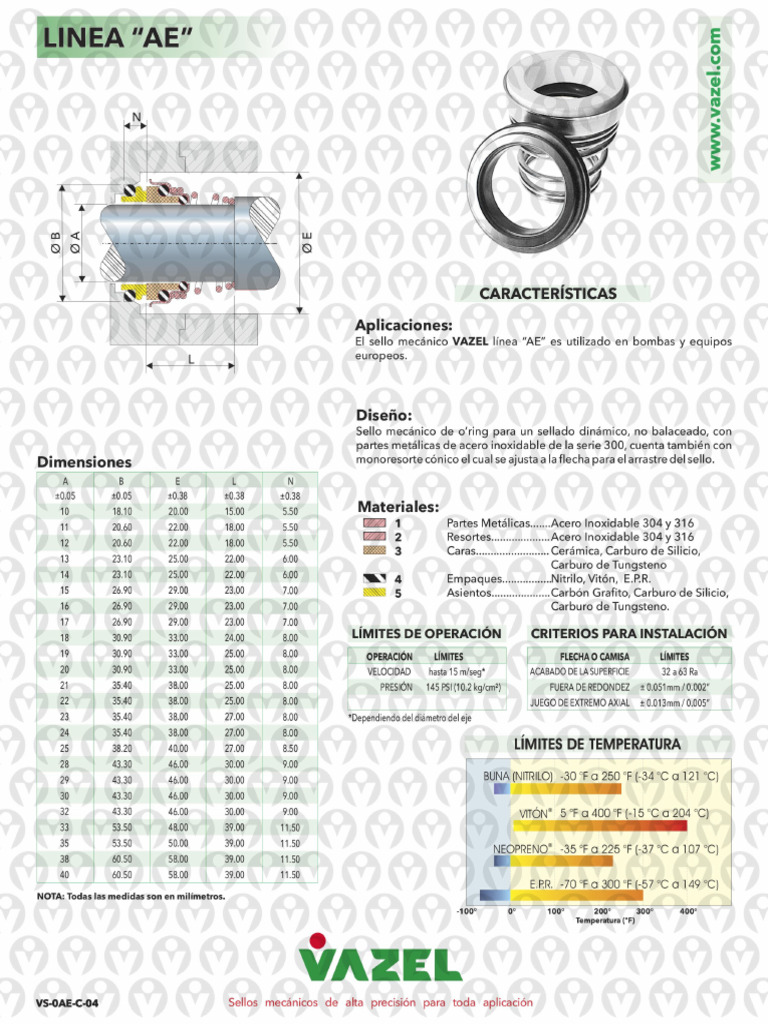 FT - Sello Mecanico 28mm Vazel Cónico Viton LINEA AE | PDF