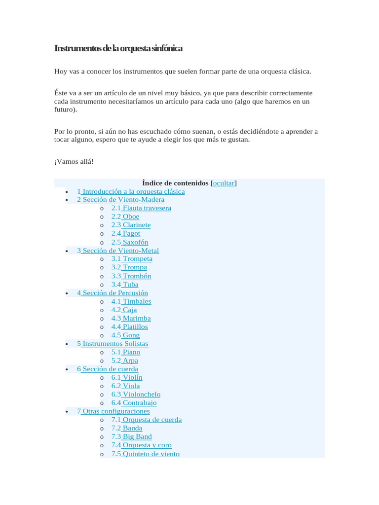 Instrumentos de La Orquesta Sinfónica | PDF