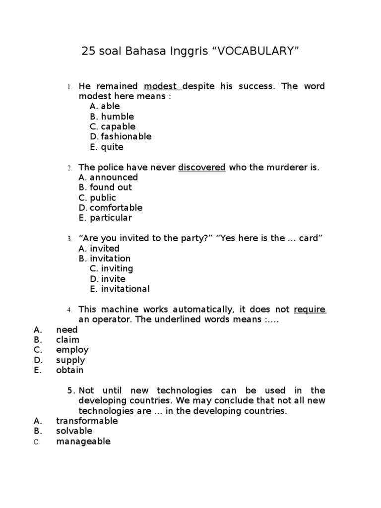 B Ingg Soal Vocabulary Climate Nature