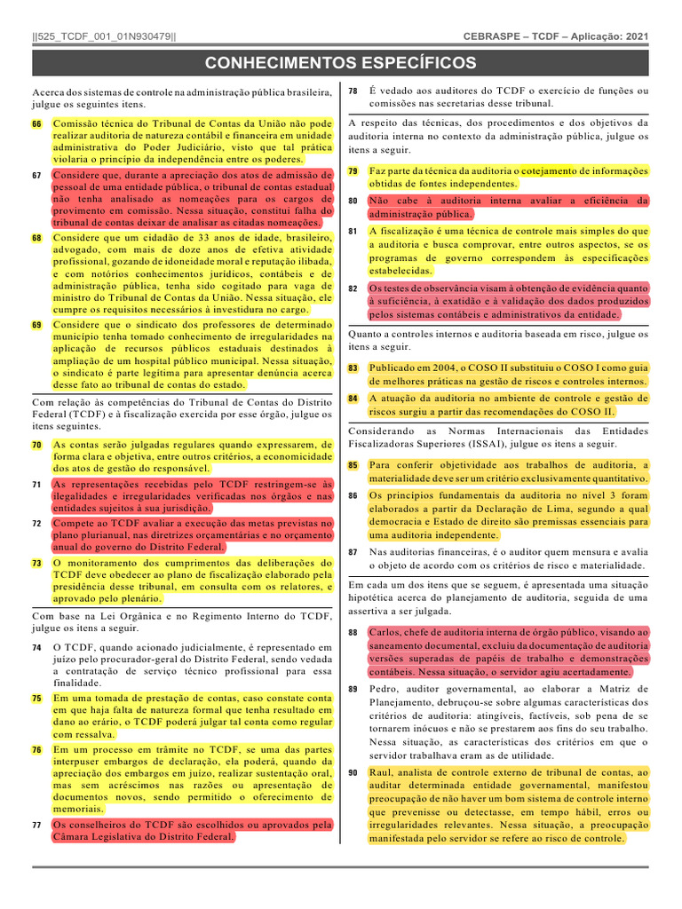 Conhecimentos Específicos: - 525 - TCDF - 001 - 01N930479 | PDF