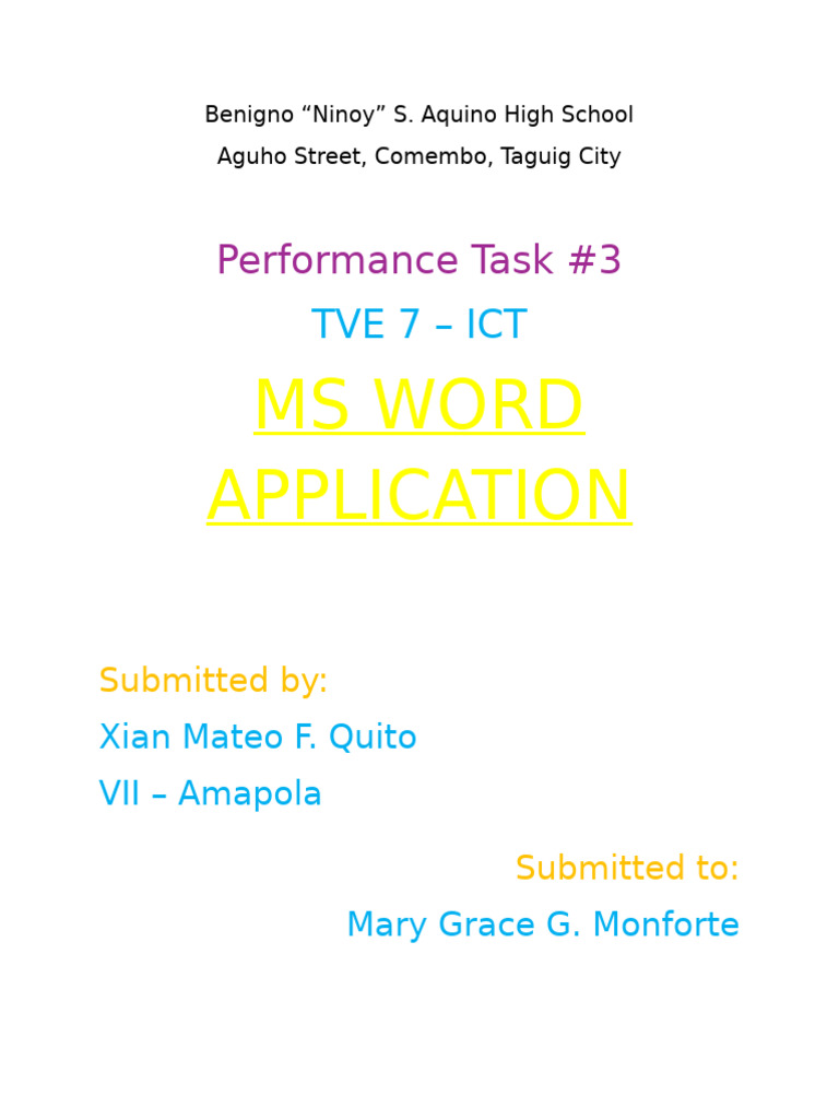 Ms Word Application: Performance Task #3 | PDF