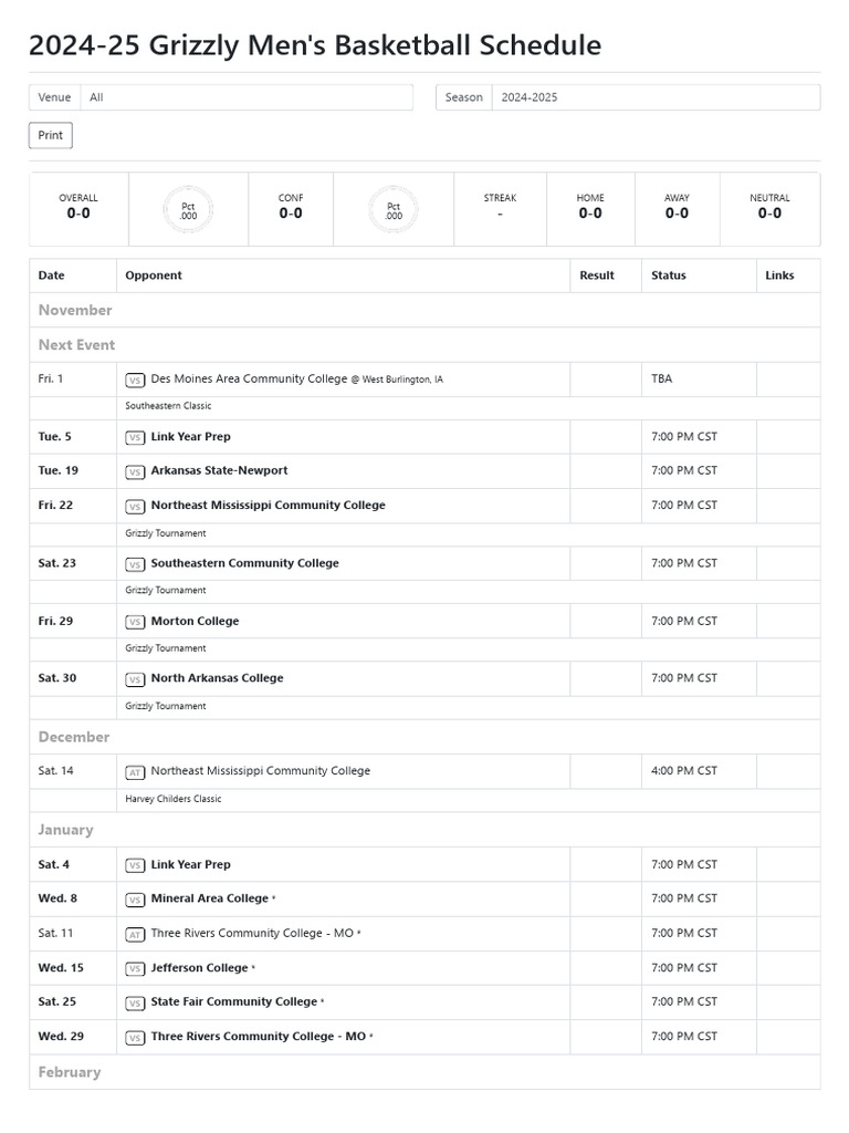 Mens Basketball Schedule 24-25 | PDF