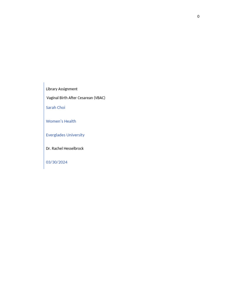 Vaginal Birth After Cesarean Assignment | PDF