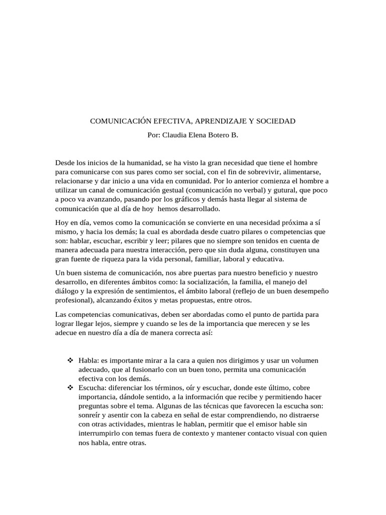 COMUNICACION EFECTIVA Vs APRENDIZAJE Y SOCIEDAD. | PDF