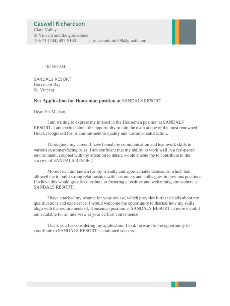 Caswell Richardson Applecation Letter | PDF
