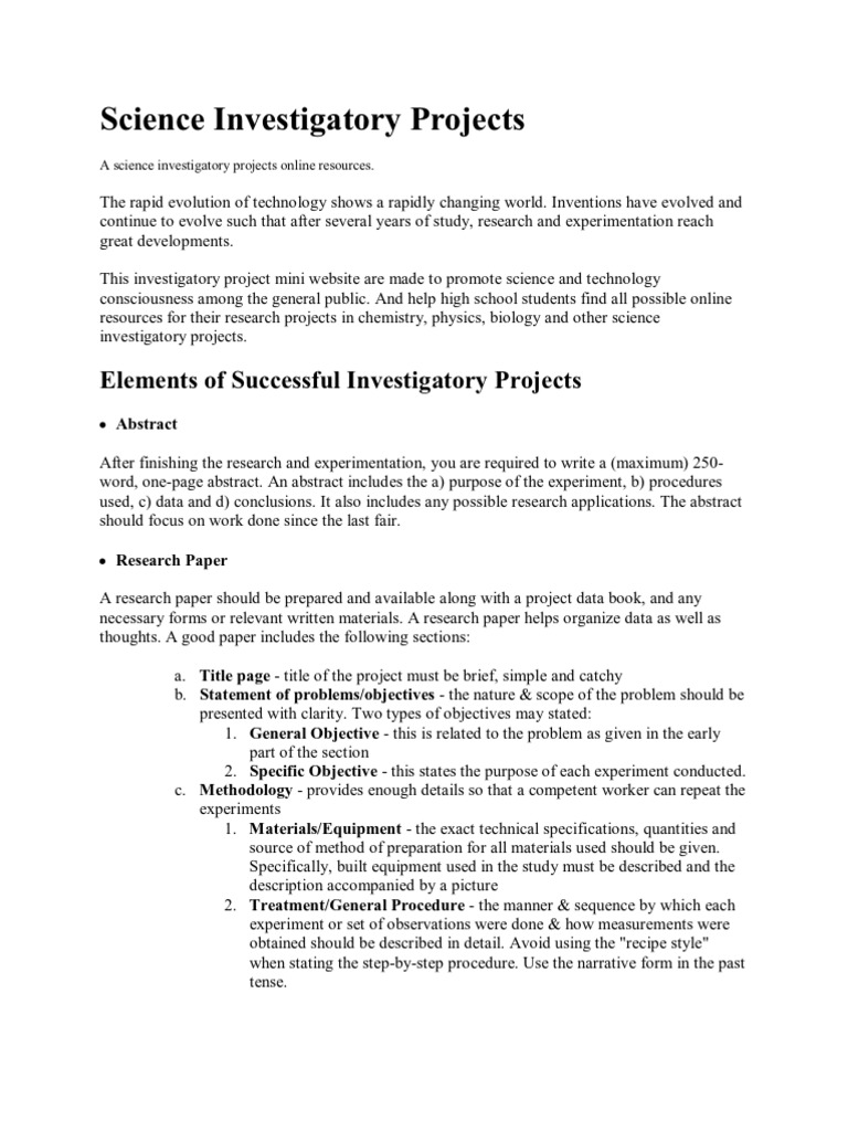 research proposal for science investigatory project