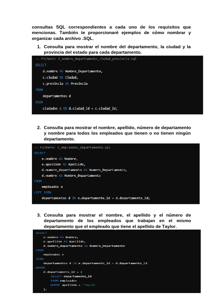 Consultas SQL Correspondientes A Cada Uno de Los Requisitos Que ...