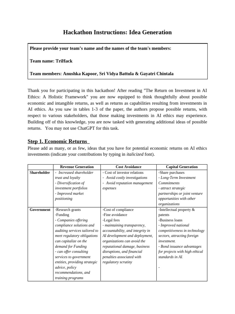 Idea Generation Instructions For Tables | PDF