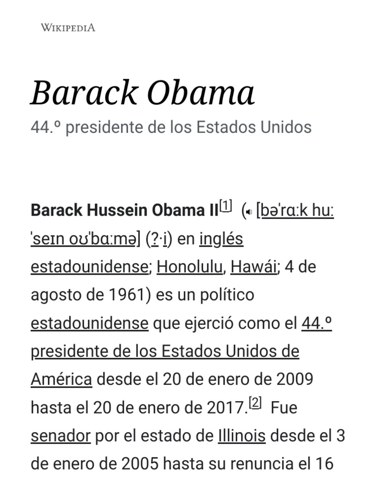 Barack Obama - Wikipedia, La Enciclopedia Libre | PDF