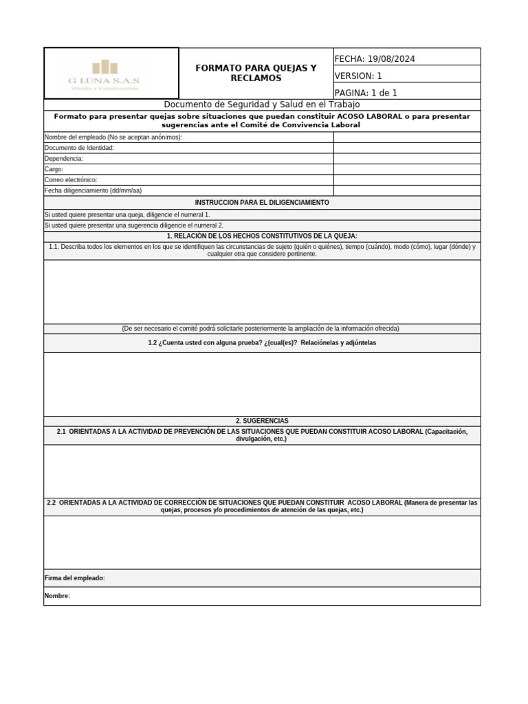 Formato de Quejas y Reclamos | PDF