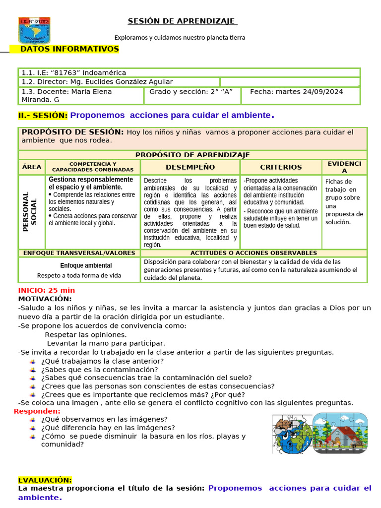 Sesion P.S Proponemos Acciones para El Cuidado Del Medio Ambiente | PDF