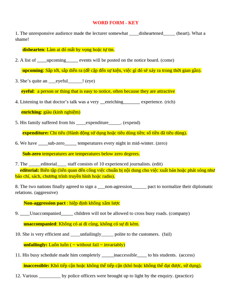 Word Form - Key | PDF
