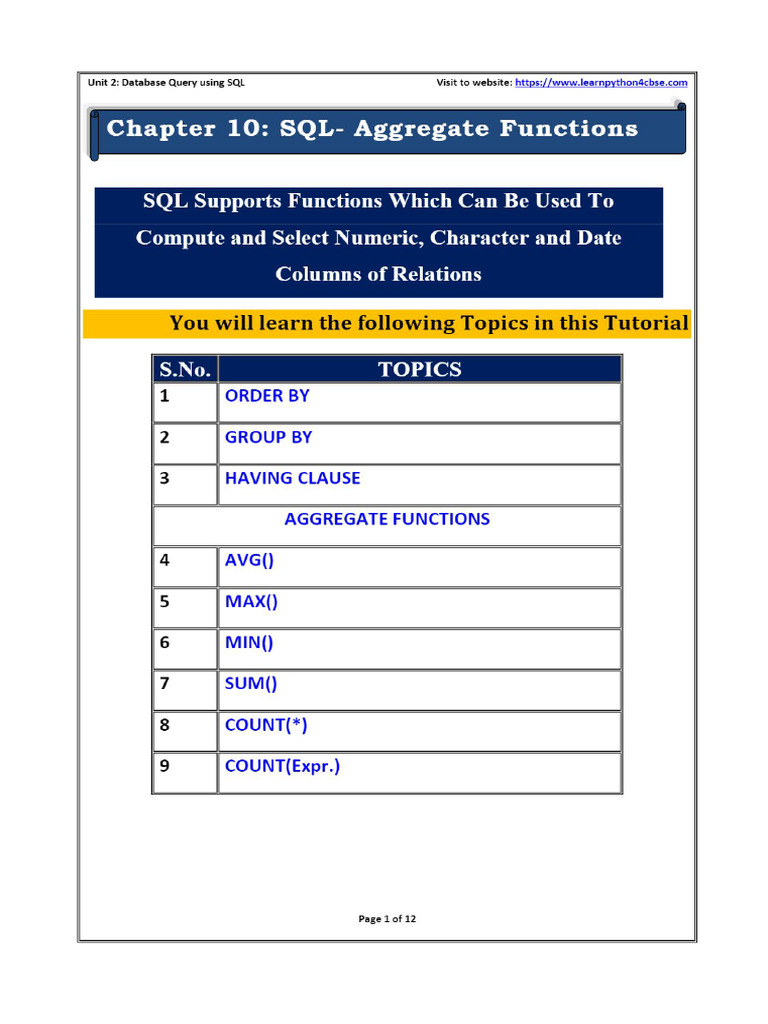 SQL - Aggregate Functions | PDF