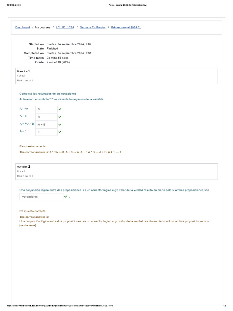 Primer Parcial 2024 2c - Attempt Review | PDF