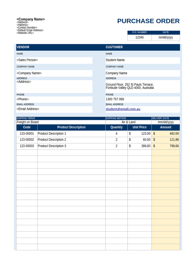 Purchase Order Form Template PDF | PDF